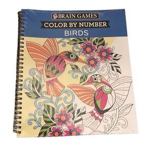 Brain Games Color By Number Birds Spiral Activity Book Key Swatch 64 Pages New